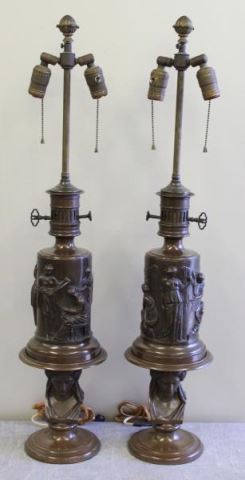 Appraisal: Pair of th Century Bronze Figural Lamps Signed F Barbedienne