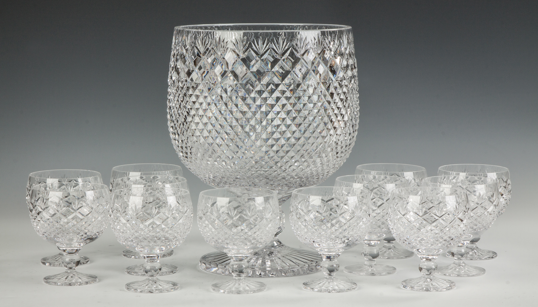 Appraisal: English Cut Glass Punch Bowl with Goblets th th century