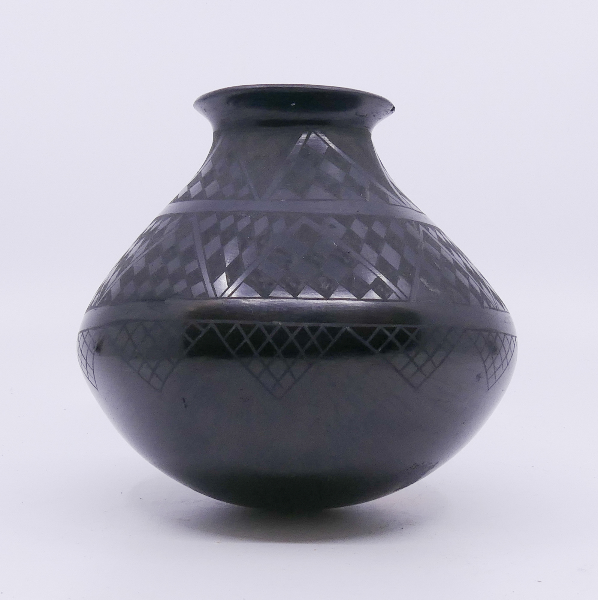 Appraisal: Luis Baca Decorated Blackware Small Jar- slight rim chip- ''