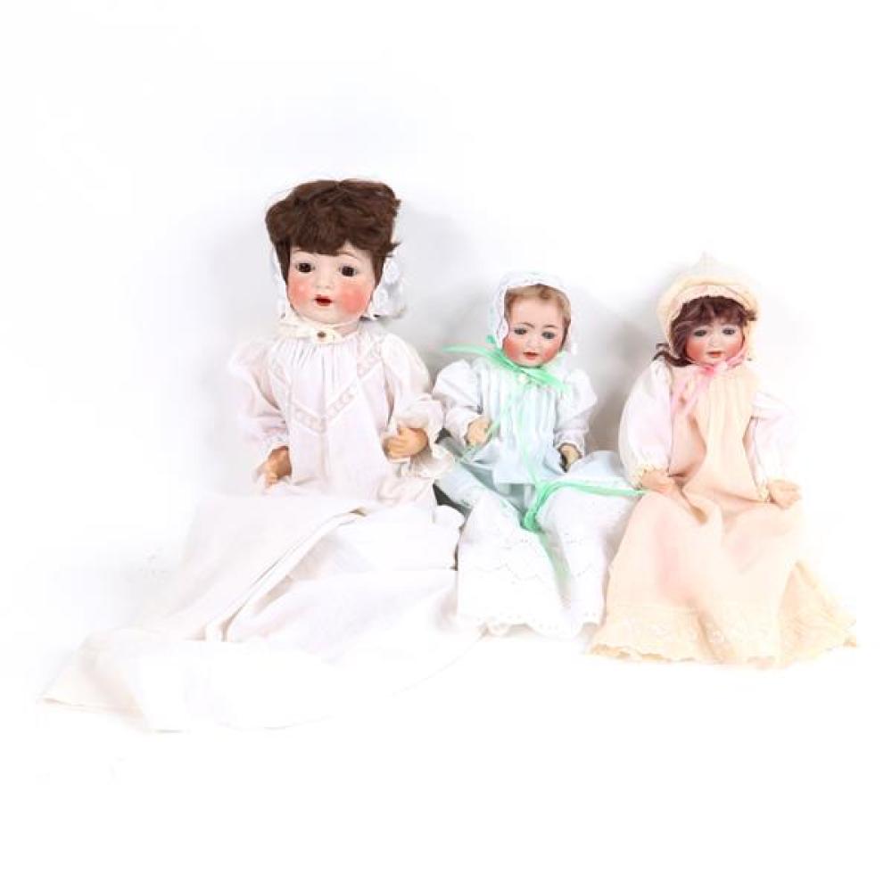 Appraisal: THREE BISQUE SOCKET HEAD BABY DOLLS FULPER AND GERMAN TWINS