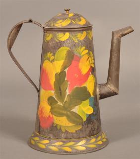 Appraisal: Pennsylvania Toleware Coffee Pot Lighthouse form with reinforced C-scroll handle