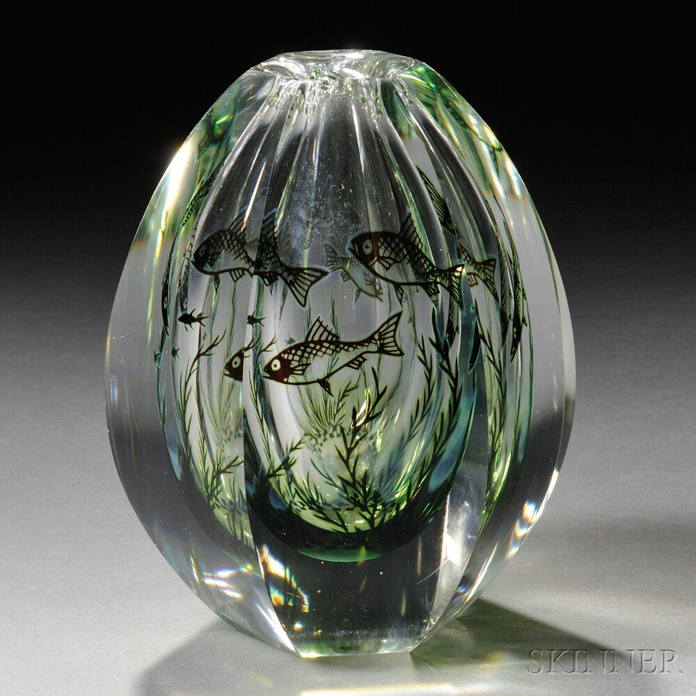 Appraisal: Orrefors Fish Graal Vase Art glass Sweden th century design