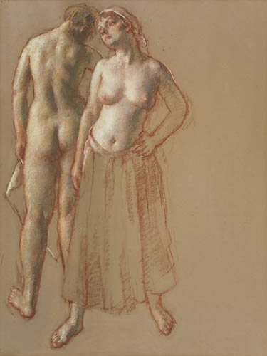 Appraisal: ROBERT BRACKMAN Two Standing Nudes Color oil pastels on buff