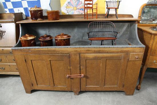 Appraisal: LARGE DRYSINK Grain painted with a hutch back tin lined