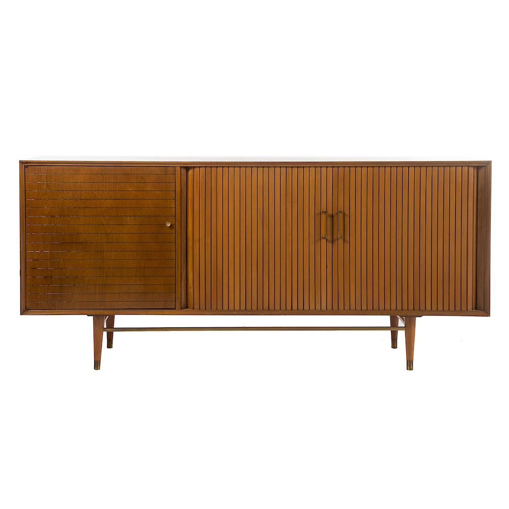 Appraisal: Furnette Mid-century Modern Walnut Credenza mid- th century flat top