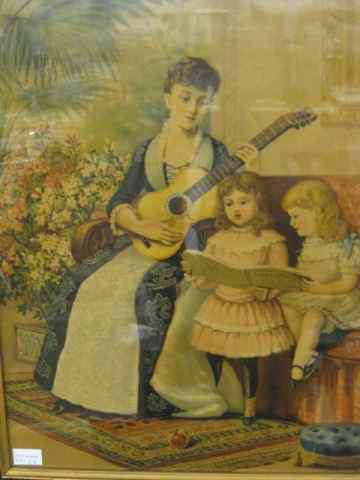 Appraisal: Victorian Lithograph of Mother Daughterssinging Christmas carols image area ''