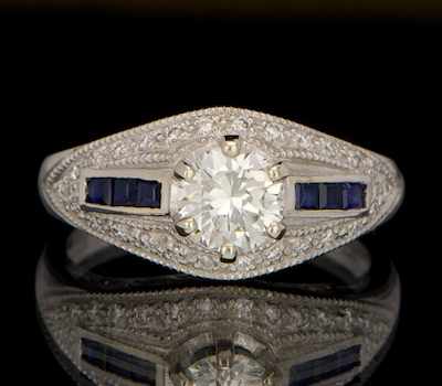 Appraisal: A Ladies' Diamond and Sapphire Ring k white gold ring