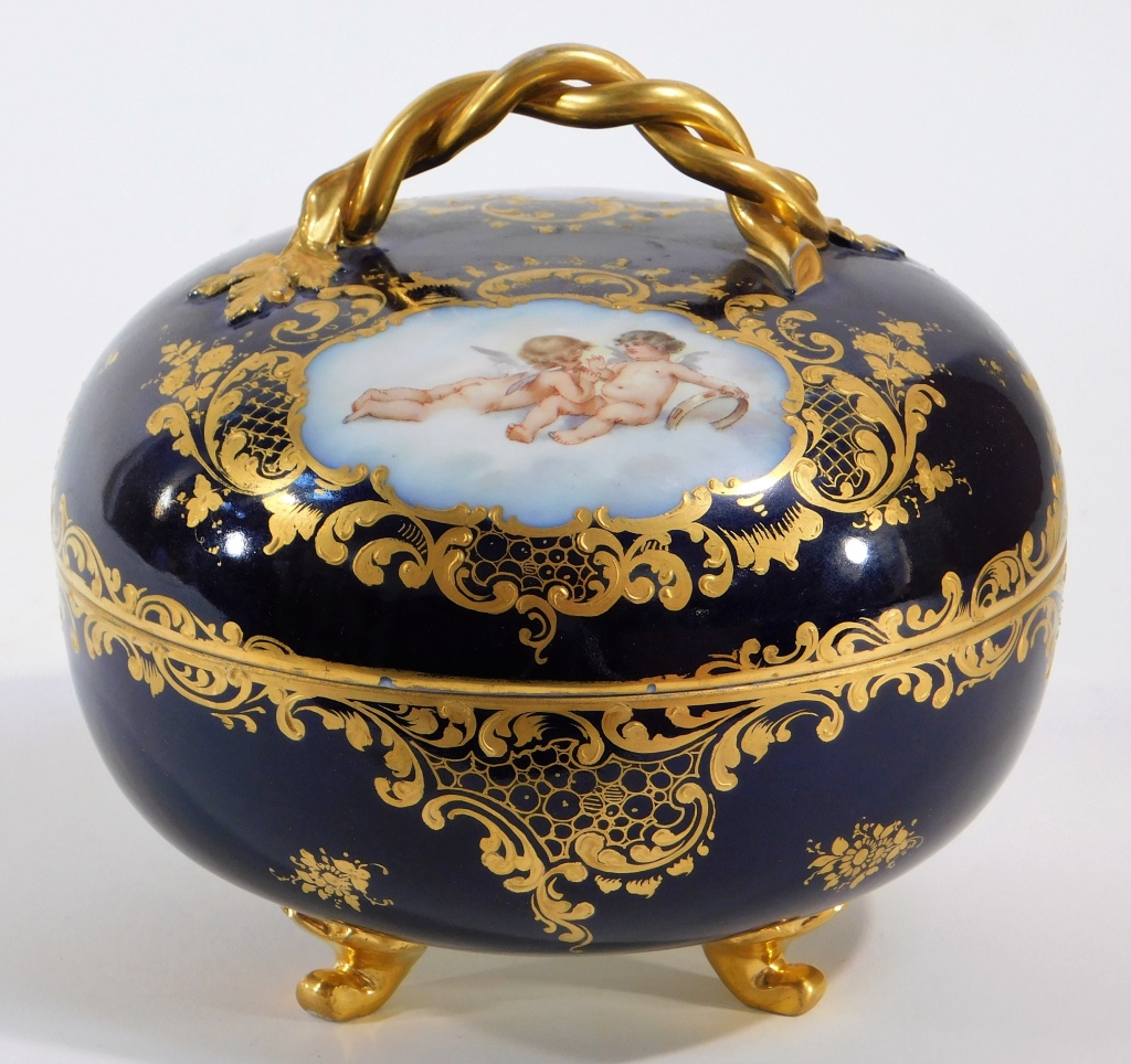 Appraisal: GERMAN DRESDEN COBALT BLUE PORCELAIN COVERED BOX Germany Late th