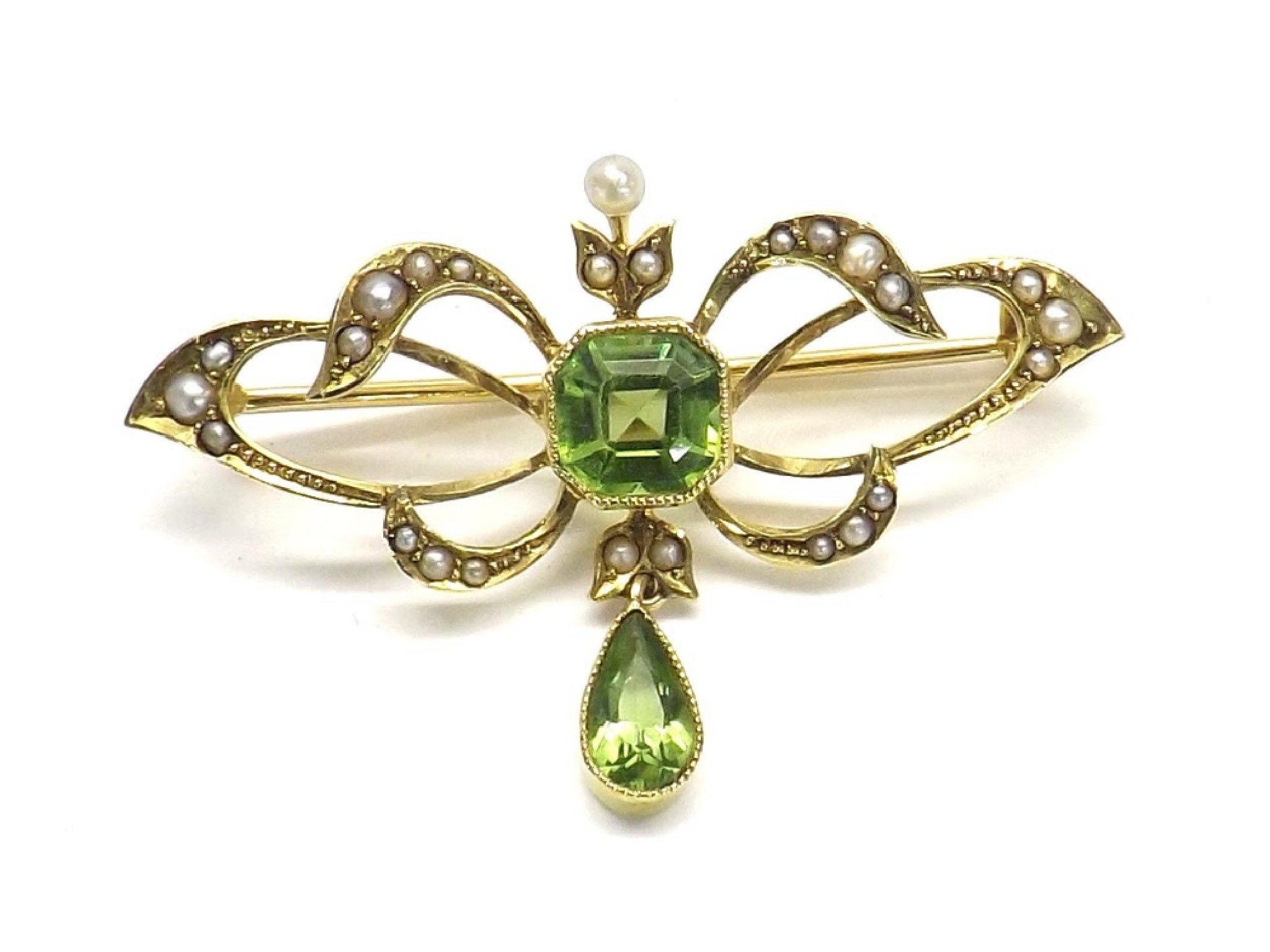 Appraisal: ct peridot and seed pearl brooch mm