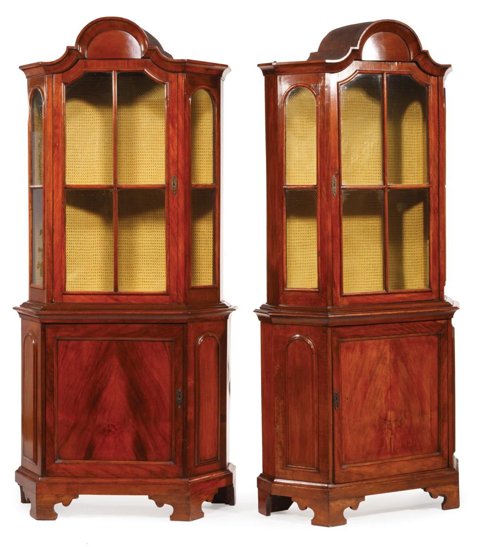 Appraisal: Pair of Queen Anne-Style Walnut Collector's Cabinets benchmade from antique