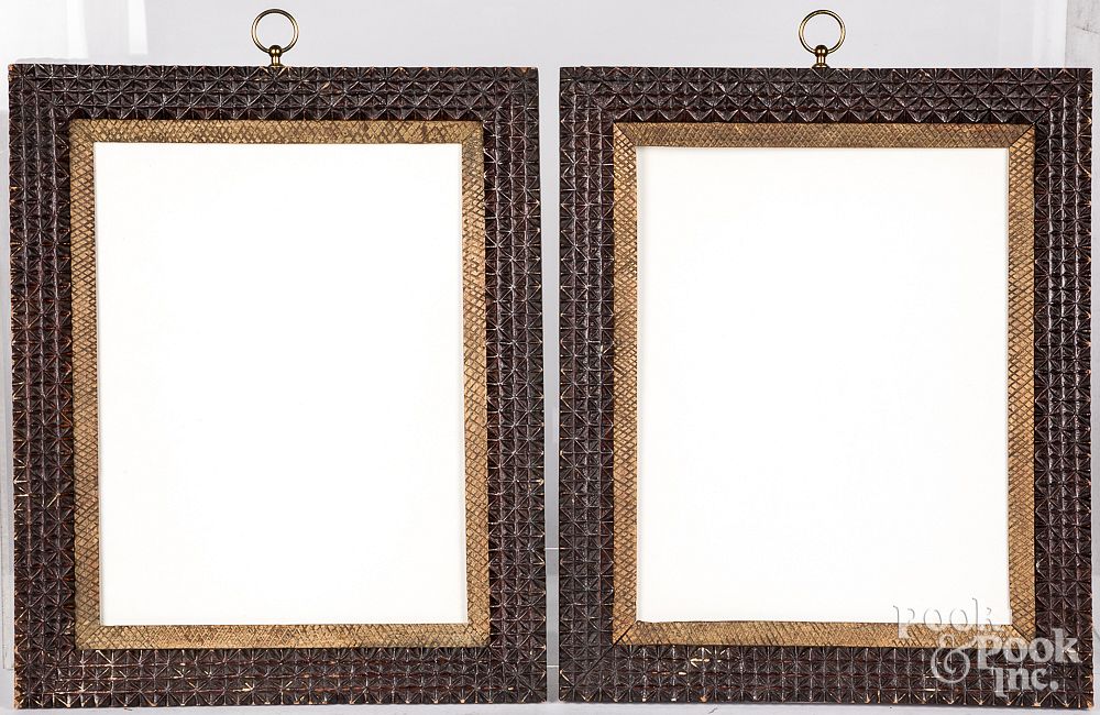 Appraisal: Good pair of carved tramp art frames ca Good pair