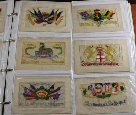 Appraisal: An album of two hundred and twelve mostly WWI embroidered