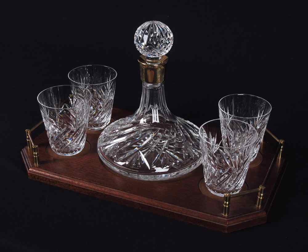 Appraisal: WATERFORD CRYSTAL DECANTER TRAY AND TUMBLERS Like new with original