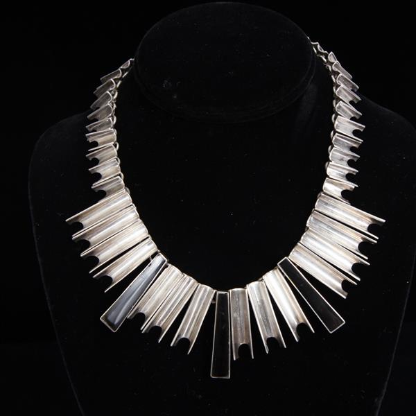 Appraisal: Taxco Mexican Sterling Silver and Onyx Modernist Collar Necklace