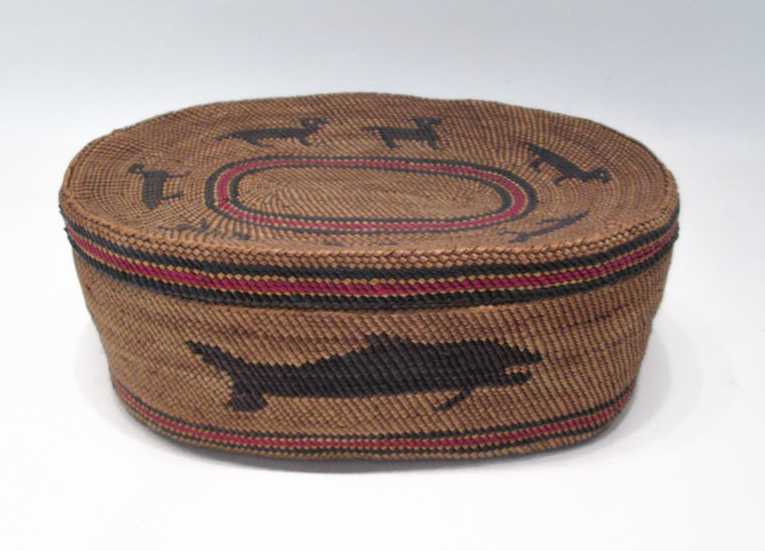 Appraisal: NORTHWEST NATIVE AMERICAN MAKAH LIDDED BASKET oval shape hand woven