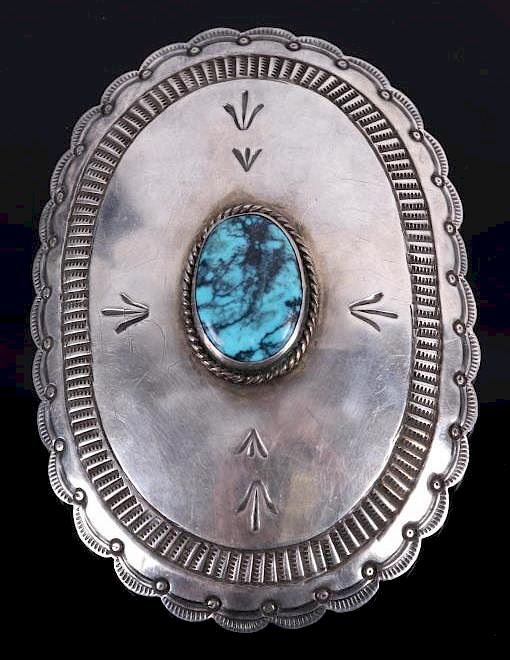 Appraisal: Navajo Signed Lone Mountain Turquoise Belt Buckle For your consideration