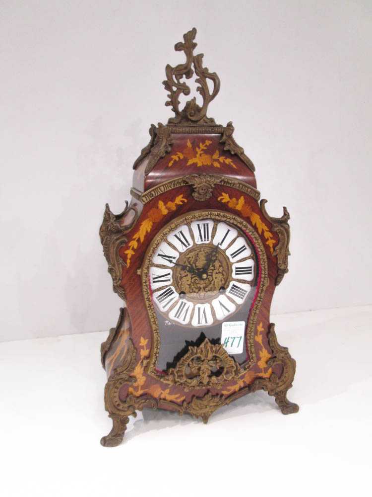 Appraisal: LOUIS XV STYLE INLAID MANTEL CLOCK the case inlaid with