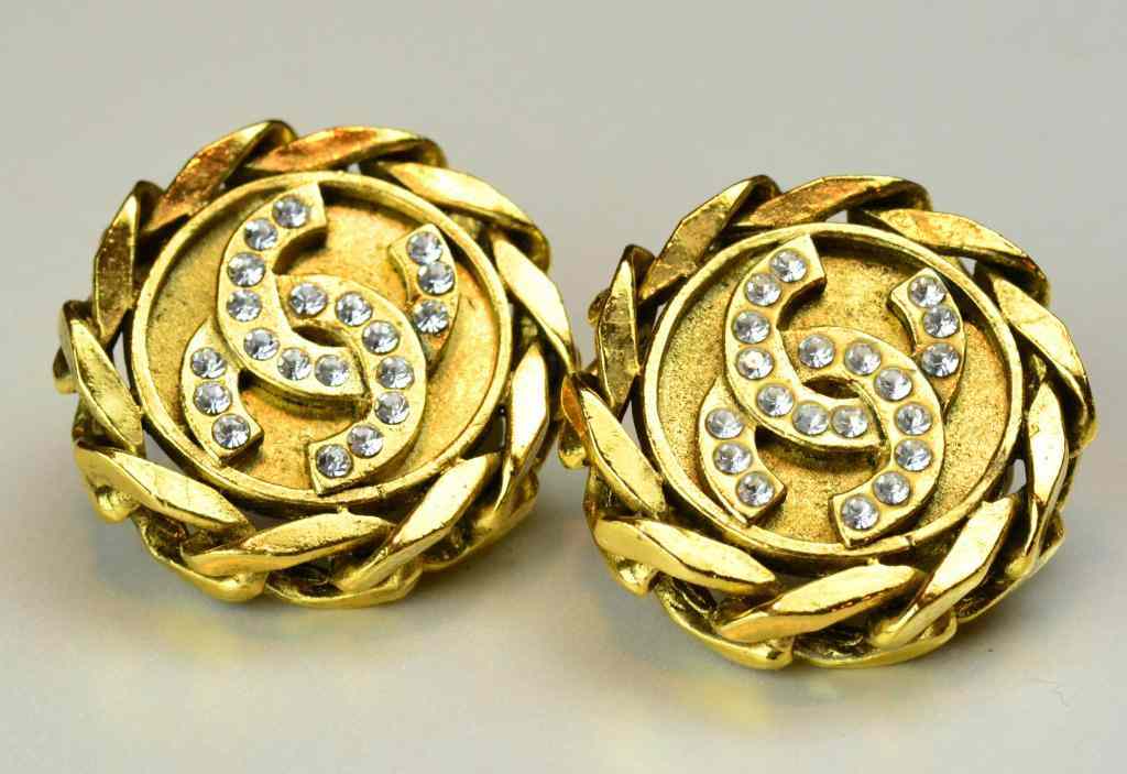 Appraisal: Pr Chanel Ear Clips With RhinestonesGoldtone with pierced sides and