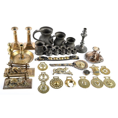 Appraisal: Miscellaneous Victorian brass ware to include a pepper pot candlesticks