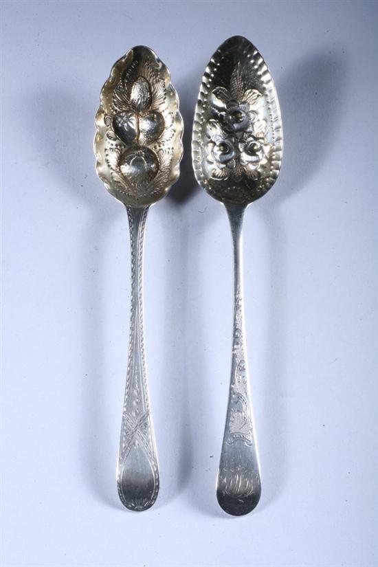 Appraisal: TWO GEORGE III SILVER BERRY SPOONS One Peter Ann and