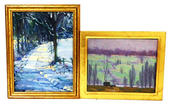 Appraisal: Two small oil paintings Pennsylvania artist th C Wood Road