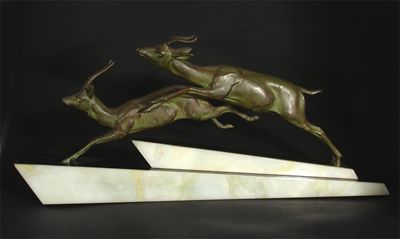 Appraisal: An Art Deco spelter model of two leaping gazelle cast