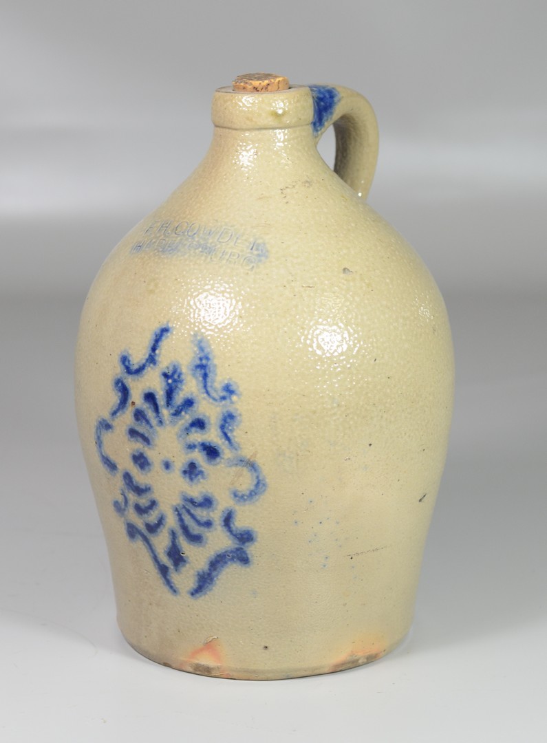 Appraisal: Blue decorated stoneware jug signed F H Cowden Harrisburg h