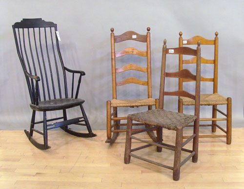 Appraisal: Painted windsor rocker ca together with three ladderback chairs and