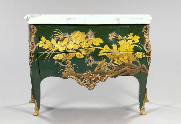 Appraisal: Louis XV-Style Polychromed and Marble-Top Commode the shaped and variegated