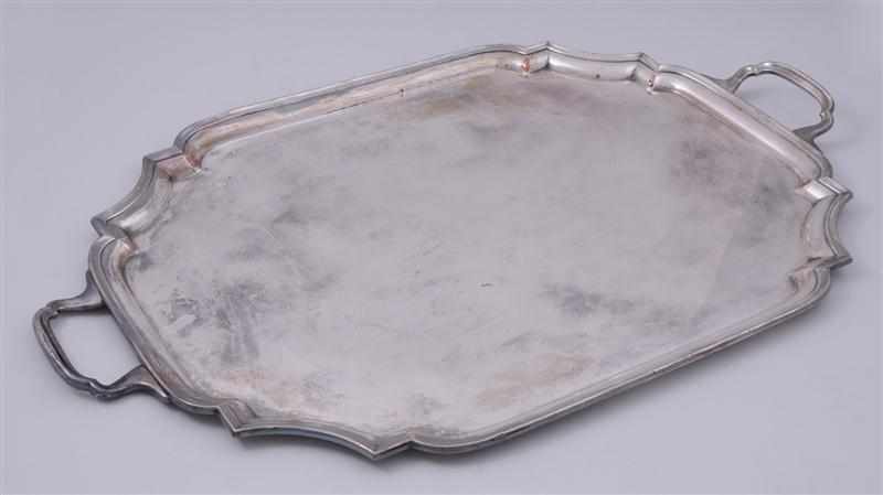 Appraisal: ENGLISH SILVER-PLATED PRESENTATION TWO-HANDLED TRAY ''MADE IN ENGLAND FOR ENSKO