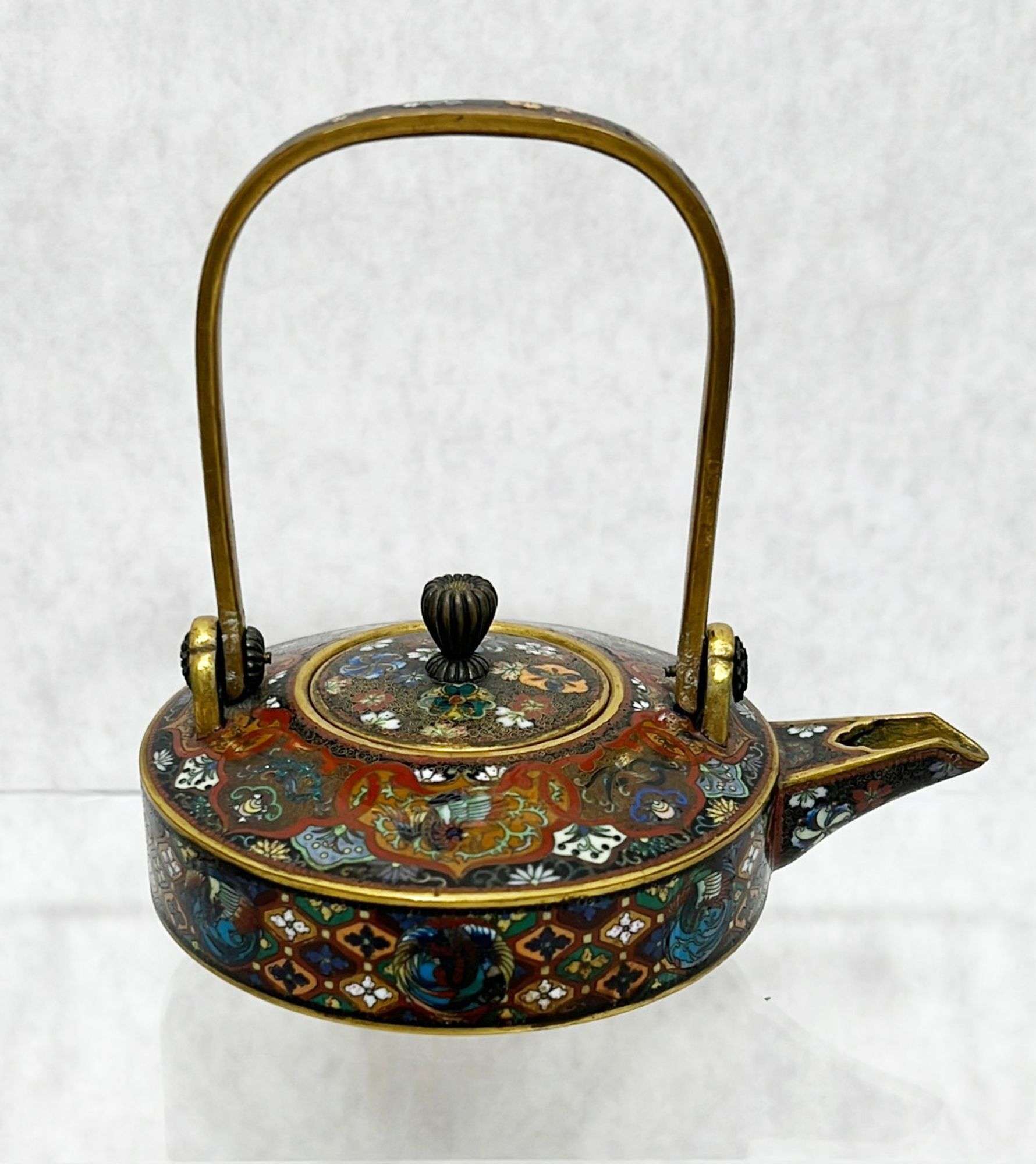 Appraisal: Japanese Meiji Period Cloisonne Phoenix Teapot tall including bail rear