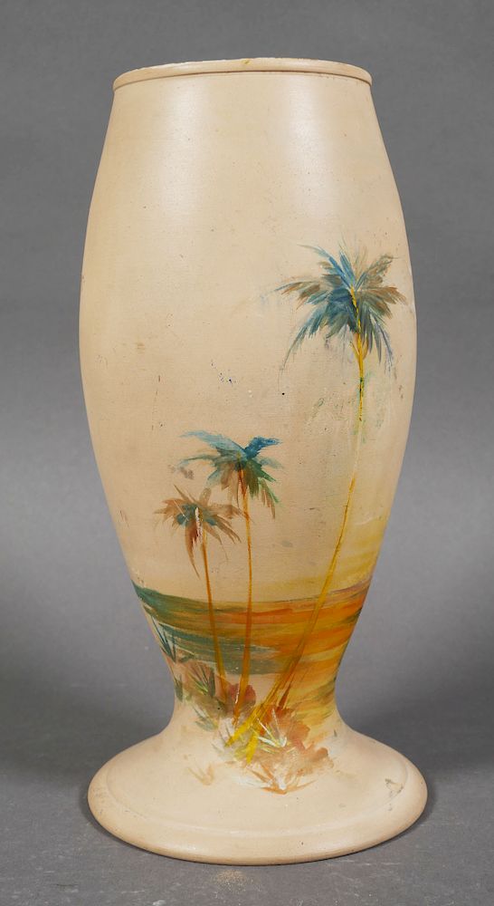 Appraisal: GRAACK POTTERY Palm Tree Sunset Vase Florida Ovoid vase decorated