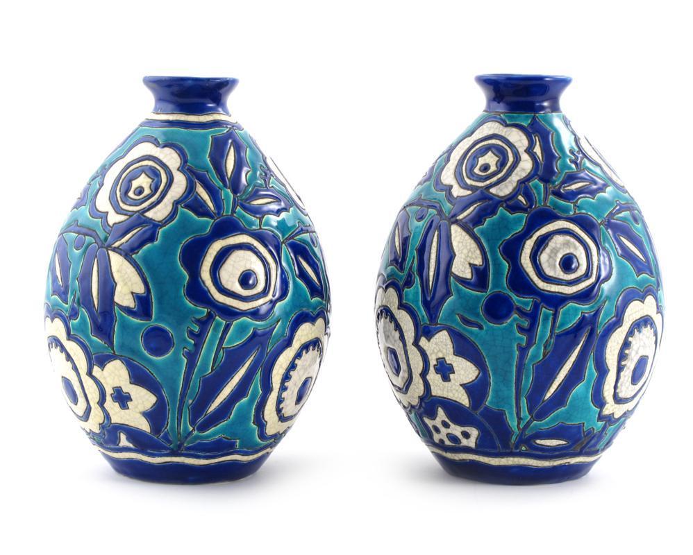 Appraisal: A pair of Boch Freres Keramis vase