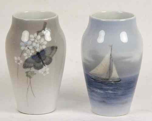 Appraisal: Two Royal Copenhagen vases one painted a ship the other