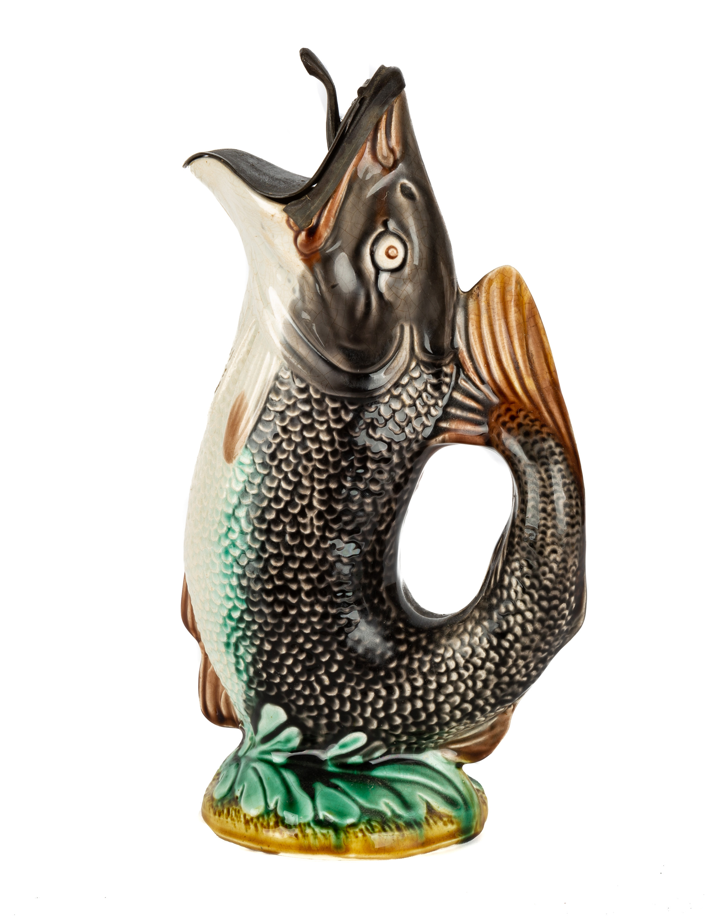 Appraisal: ENGLISH MAJOLICA FISH PITCHER Late th century