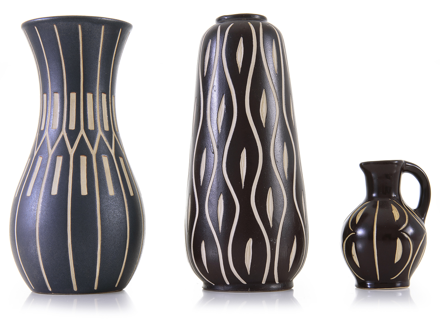 Appraisal: ANTON PIESCHE COLLECTION OF SGRAFFITO VASES Varying shapes and sizes