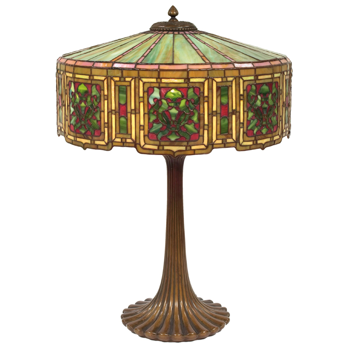 Appraisal: Duffner and Kimberly lamp leadedglass shade with organic design ona