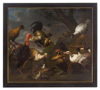 Appraisal: Continental School Probably th th Century Landscape with Fighting Fowl