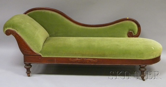 Appraisal: Victorian Green Velvet Upholstered Mahogany Recamier