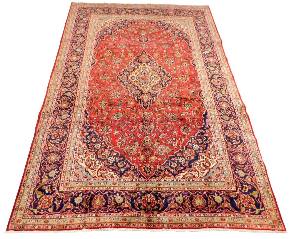 Appraisal: RUG Semi-Antique Persian Kashan ' x ' soft red field