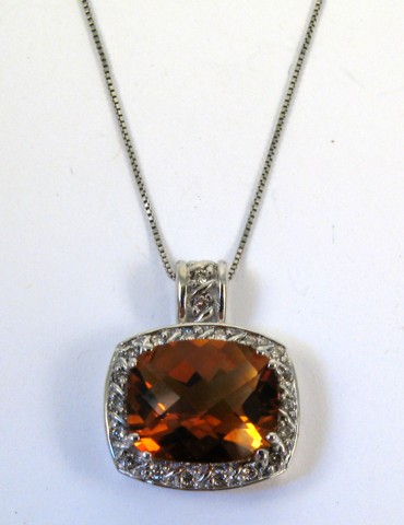 Appraisal: CITRINE DIAMOND AND WHITE GOLD PENDANT NECKLACE with appraisal The