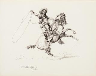 Appraisal: CHARLES M RUSSELL - Rooten Tooten Cowboy from the Double