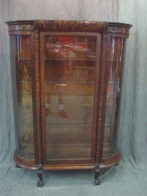 Appraisal: Victorian Oak Curved Glass China Cabinet From a White Plains