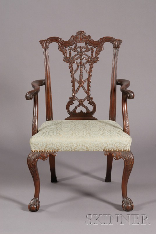 Appraisal: Chippendale-style Carved Mahogany Open Armchair late th century the backrest