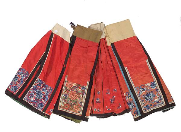 Appraisal: A group of six lady's red silk ground embroidered skirts