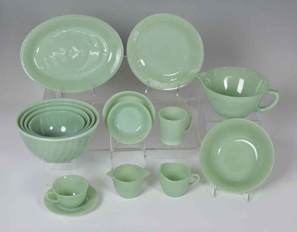 Appraisal: VINTAGE FIRE KING JANE RAY GREEN JADEITE GLASSWARE Approx pieces