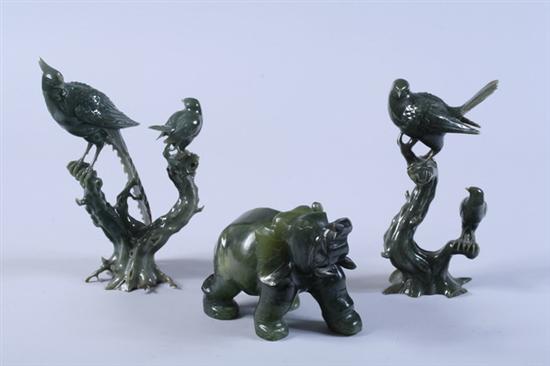 Appraisal: PAIR CHINESE JADE FIGURES OF BIRDS Together with jade figure