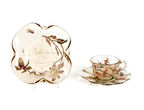 Appraisal: A Gall enameled glass cup saucer and plate circa plate