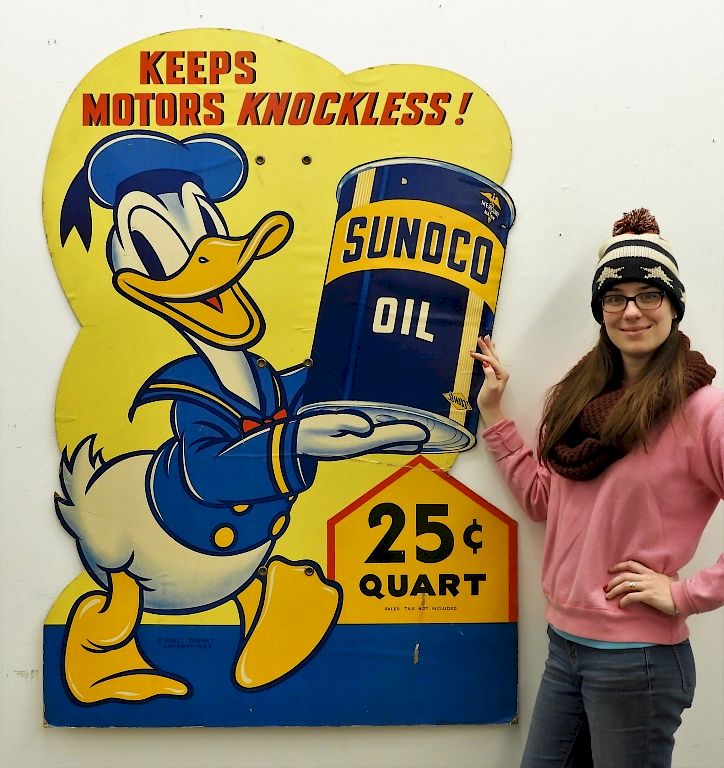 Appraisal: C Donald Duck Sunoco Oil Advertisement Sign United States Circa