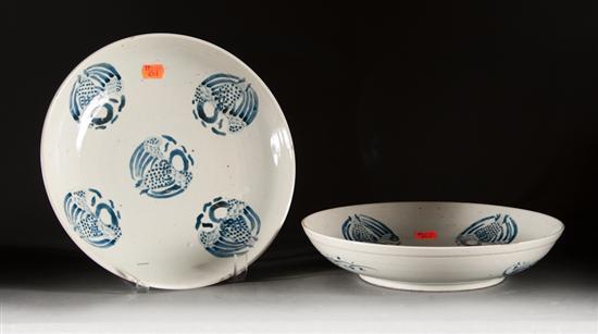 Appraisal: Pair of Chinese blue and white porcelain low bowls late